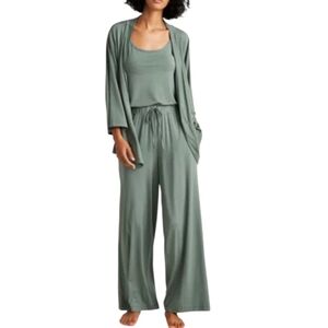 State Of Day Women's 3-piece Fluid-knit Pajama Set,In Organic Green Sz: Med NEW